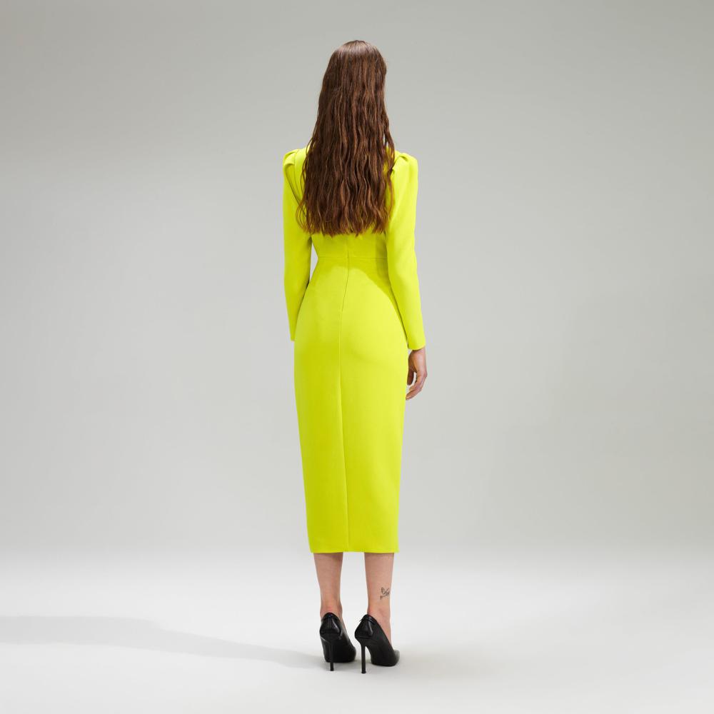 SELF PORTRAIT BLACK FRIDAY SALE Lime Crepe Ruched Midi Dress