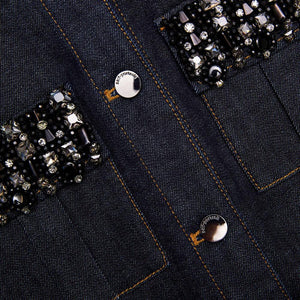 SP VIP PRICE Indigo Denim Crystal Trim Mini Dress