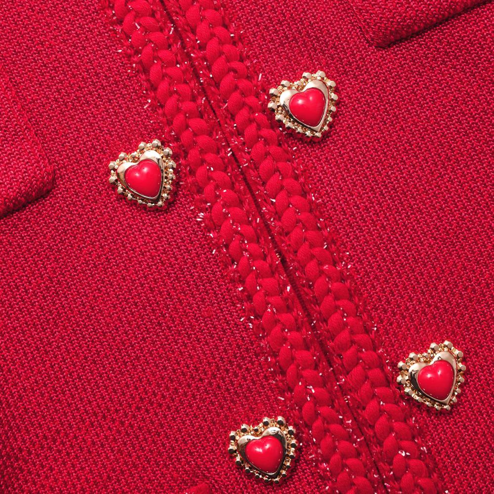 SELF PORTRAIT SS24 Red Knit Heart Buttoned Mini Dress