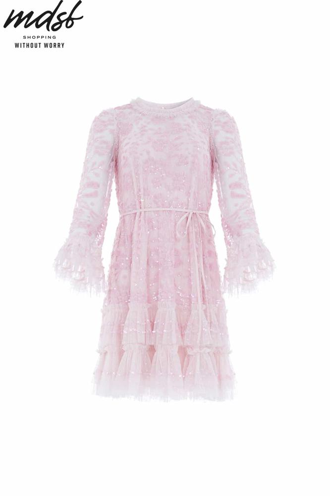 Needle & Thread CHRISTMAS SALE Celia Long Sleeve Mini Dress - pink