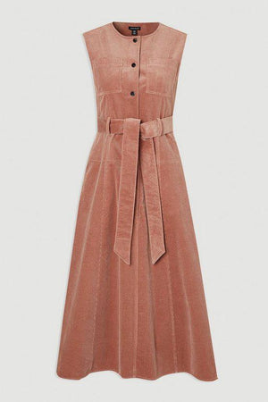 Karen Millen UK SALE Stretch Cord Belted Midi Dress - pink