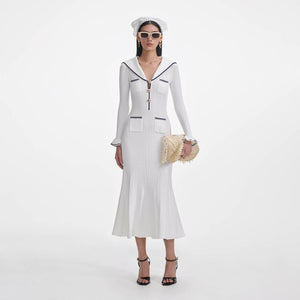 SELF PORTRAIT SS25 VIP PRICE White Viscose Rib Knit Midi Dress