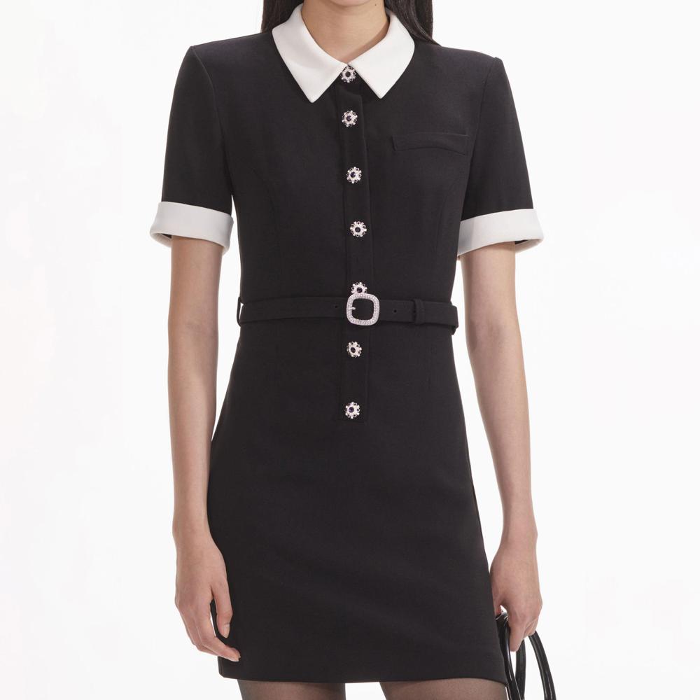 SELF PORTRAIT SS24 Black Crepe Contrast Mini Dress