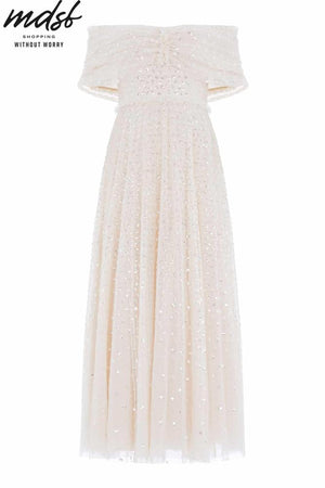 Needle & Thread CHRISTMAS SALE Grace Gloss Off-Shoulder Ankle Gown - champagne