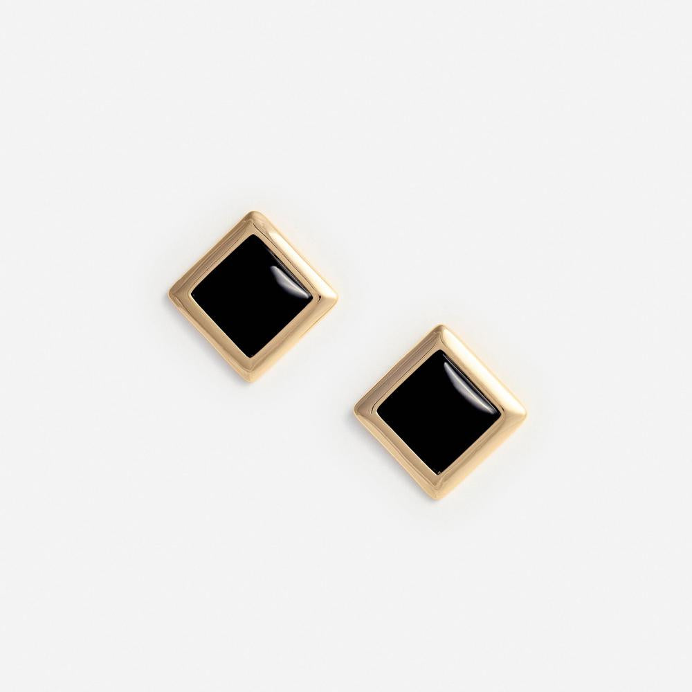 SP VIP PRICE Black Enamel Gold Square Earrings