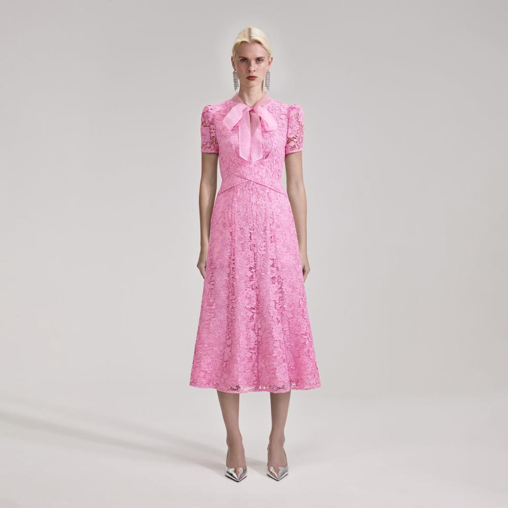 SELF PORTRAIT BLACK FRIDAY SALE Pink Cord Lace Crossover Midi Dress