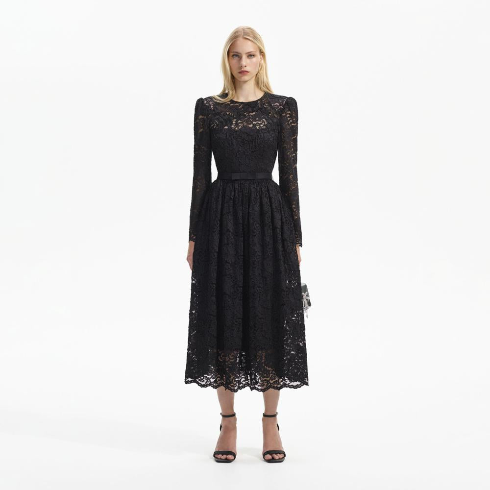 SELF PORTRAIT BLACK FRIDAY SALE Black Cord Lace Long Sleeve Midi Dress