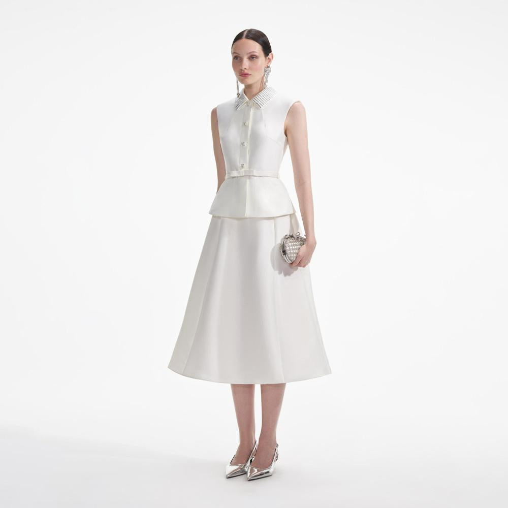 SELF PORTRAIT SS24 Cream Taffeta Diamante Midi Dress