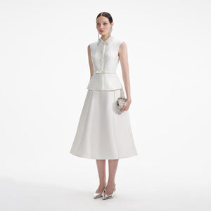 SELF PORTRAIT SS24 Cream Taffeta Diamante Midi Dress