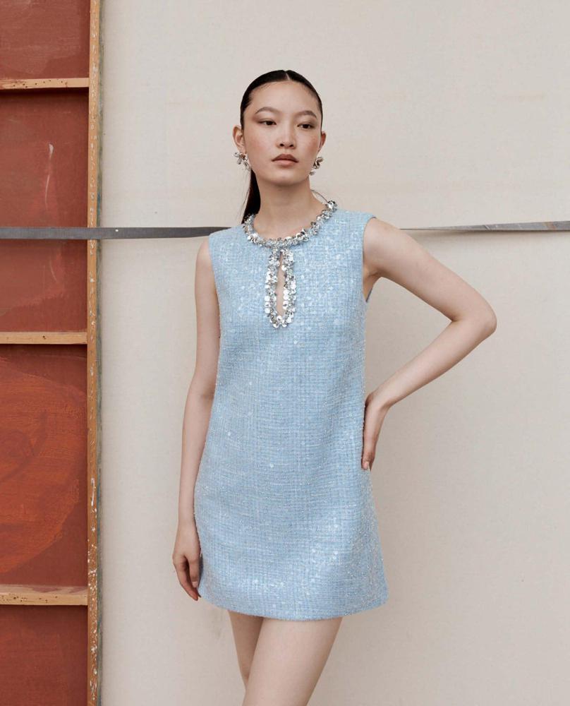 SELF PORTRAIT SS24 Blue Sequin Boucle Mini Dress