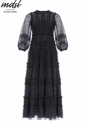 Needle & Thread CHRISTMAS SALE Dot Shimmer Ankle Gown - black