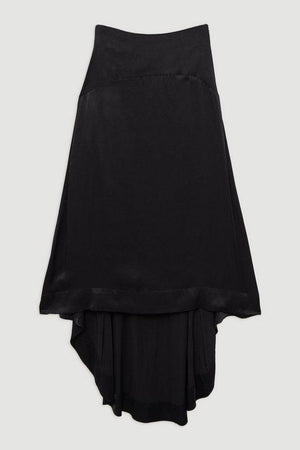 Karen Millen UK SALE Satin Pleated Woven Midaxi Skirt - black