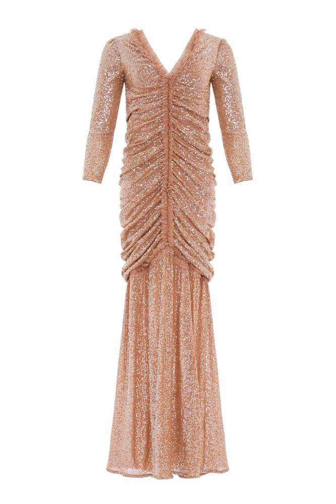 Needle & Thread CYBER SALE Starlight Long Sleeve Gown - beige