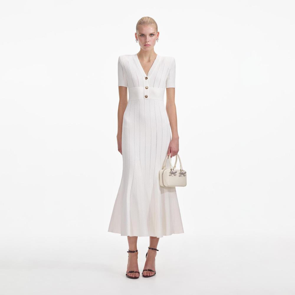 SELF PORTRAIT VIP SS24 Cream Pointelle Knit Midi Dress