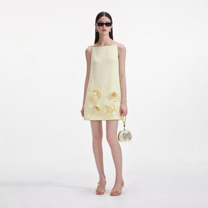 SELF PORTRAIT SS25 VIP PRICE Yellow Crepe Flower Mini Dress