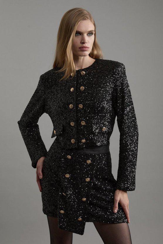 Karen Millen UK SALE Petite Sequin Cropped Blazer