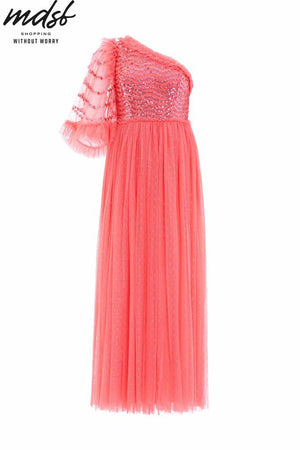 Needle & Thread CHRISTMAS SALE Shimmer Wave Bodice One-Shoulder Ankle Gown - pink