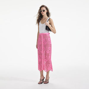 SELF PORTRAIT SS24 Pink Lace Midi Skirt