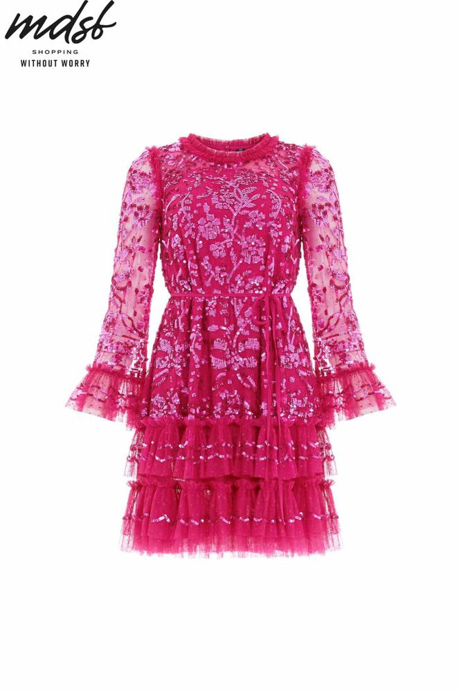 Needle & Thread CHRISTMAS SALE Celia Long Sleeve Mini Dress - pink