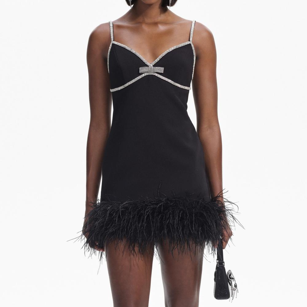 SELF PORTRAIT BLACK FRIDAY SALE Black Crepe Feather Swing Mini Dress