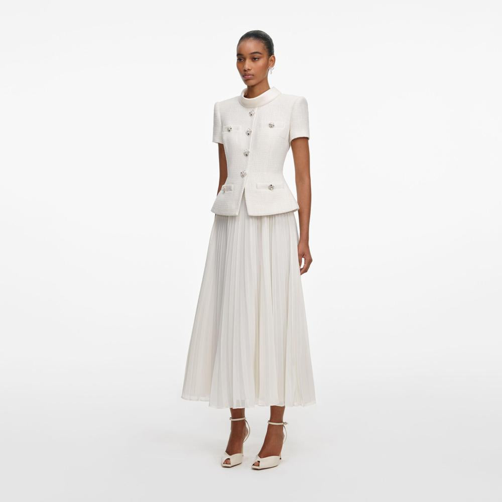 SP VIP PRICE Cream Boucle Collared Midi Dress