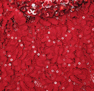 SELF PORTRAIT VIP SS24 Red Sequin Lace Midi Dress