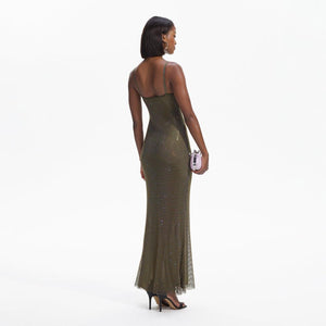 SELF PORTRAIT BLACK FRIDAY SALE Khaki Rhinestone Maxi Dress