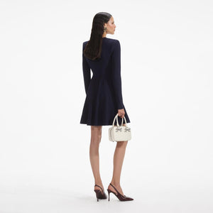 SELF PORTRAIT SS24 Navy Pointelle Knit Mini Dress