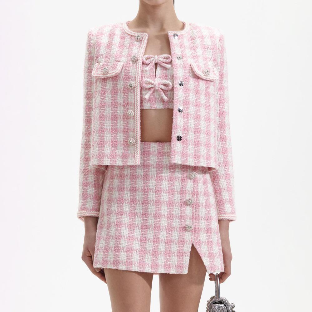 SELF PORTRAIT BLACK FRIDAY SALE Pink Check Boucle Jacket