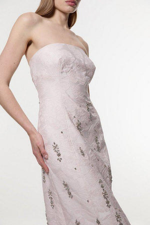 Karen Millen UK SALE Texture Jacquard Crystal Embellished Strapless Mini Dress - pink