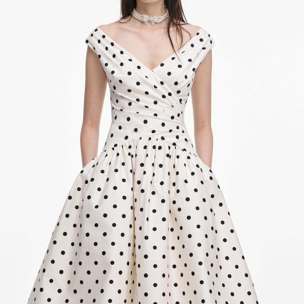 SP VIP PRICE Cream Polka Dot Cotton Midi Dress