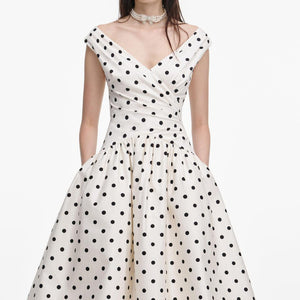 SP VIP PRICE Cream Polka Dot Cotton Midi Dress
