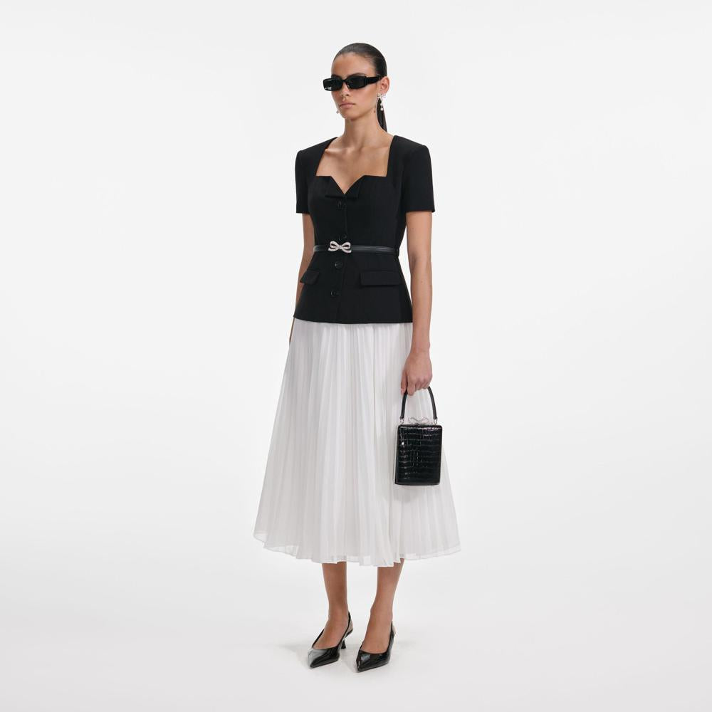SP VIP PRICE Black Tailored Contrast Chiffon Midi Dress