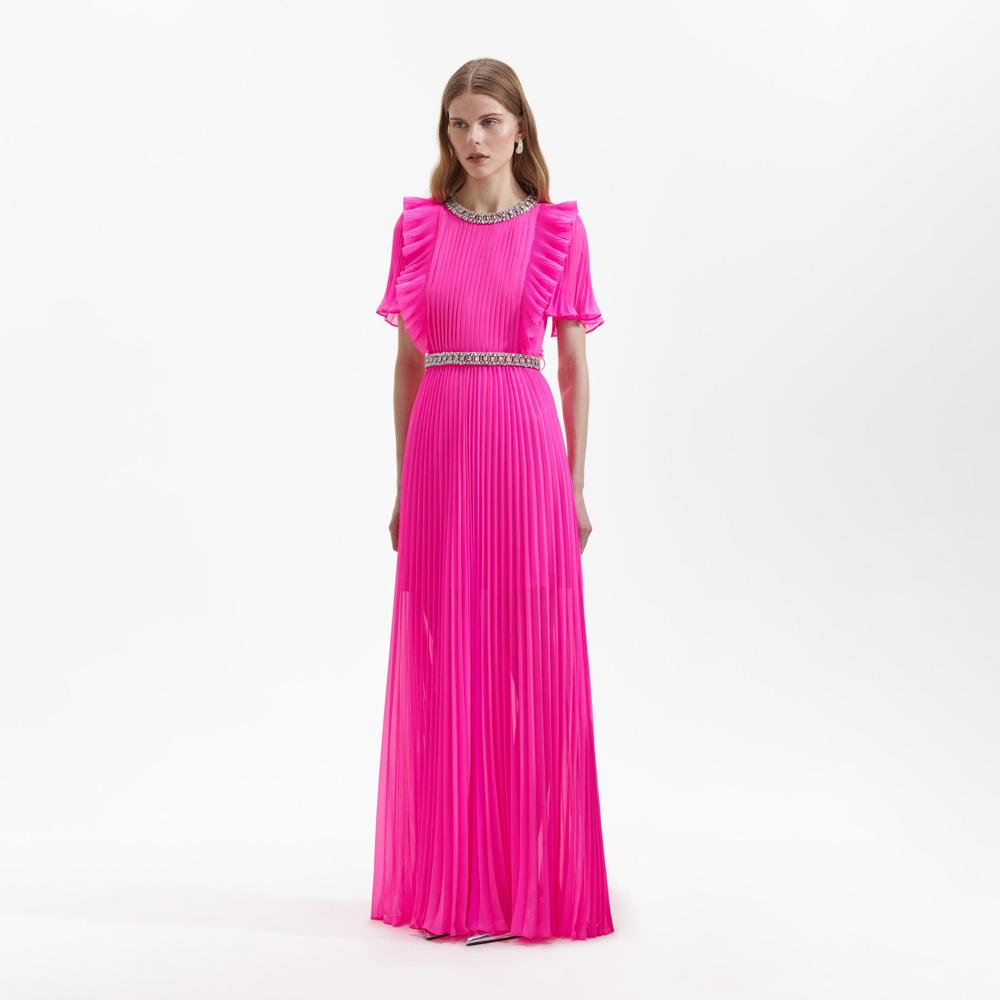 SELF PORTRAIT BLACK FRIDAY SALE Pink Chiffon Diamante Maxi Dress