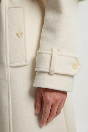 Karen Millen UK SALE Brushed Wool Pu Mix Placed Floral Embroidery Applique Tailored Cape Full Skirted Midi Coat - ivory
