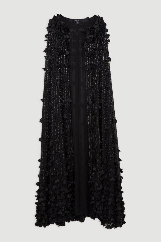 Karen Millen UK SALE Floral Applique Crystal Embellished Woven Maxi Cape