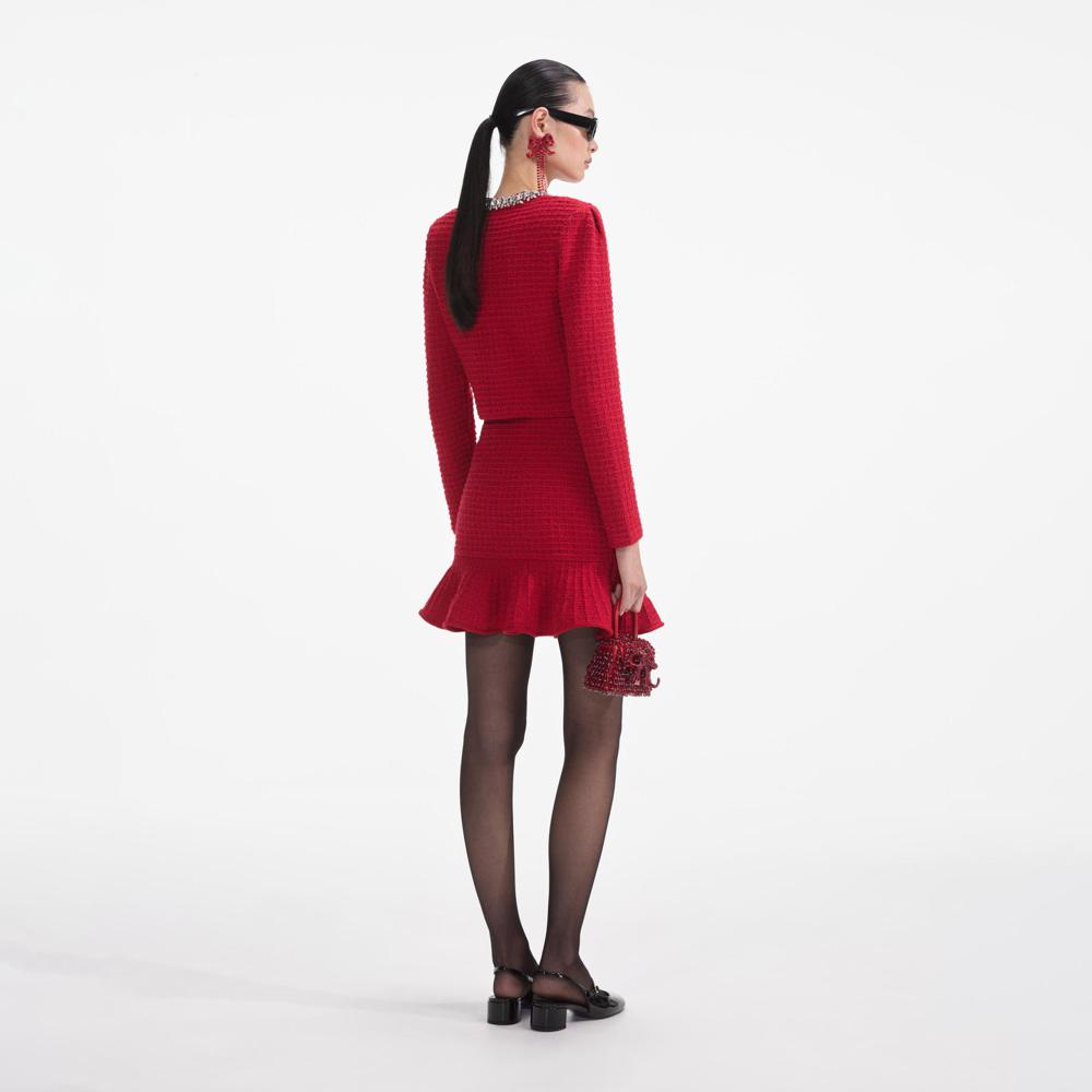 SELF PORTRAIT SS24 Red Textured Knit Mini Skirt