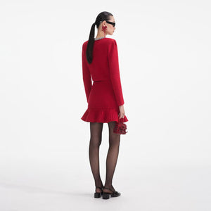 SELF PORTRAIT SS24 Red Textured Knit Mini Skirt