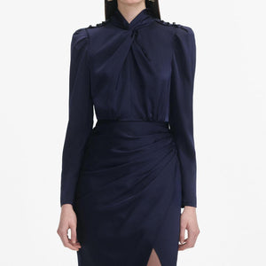SP VIP PRICE Navy Satin Midi Dress
