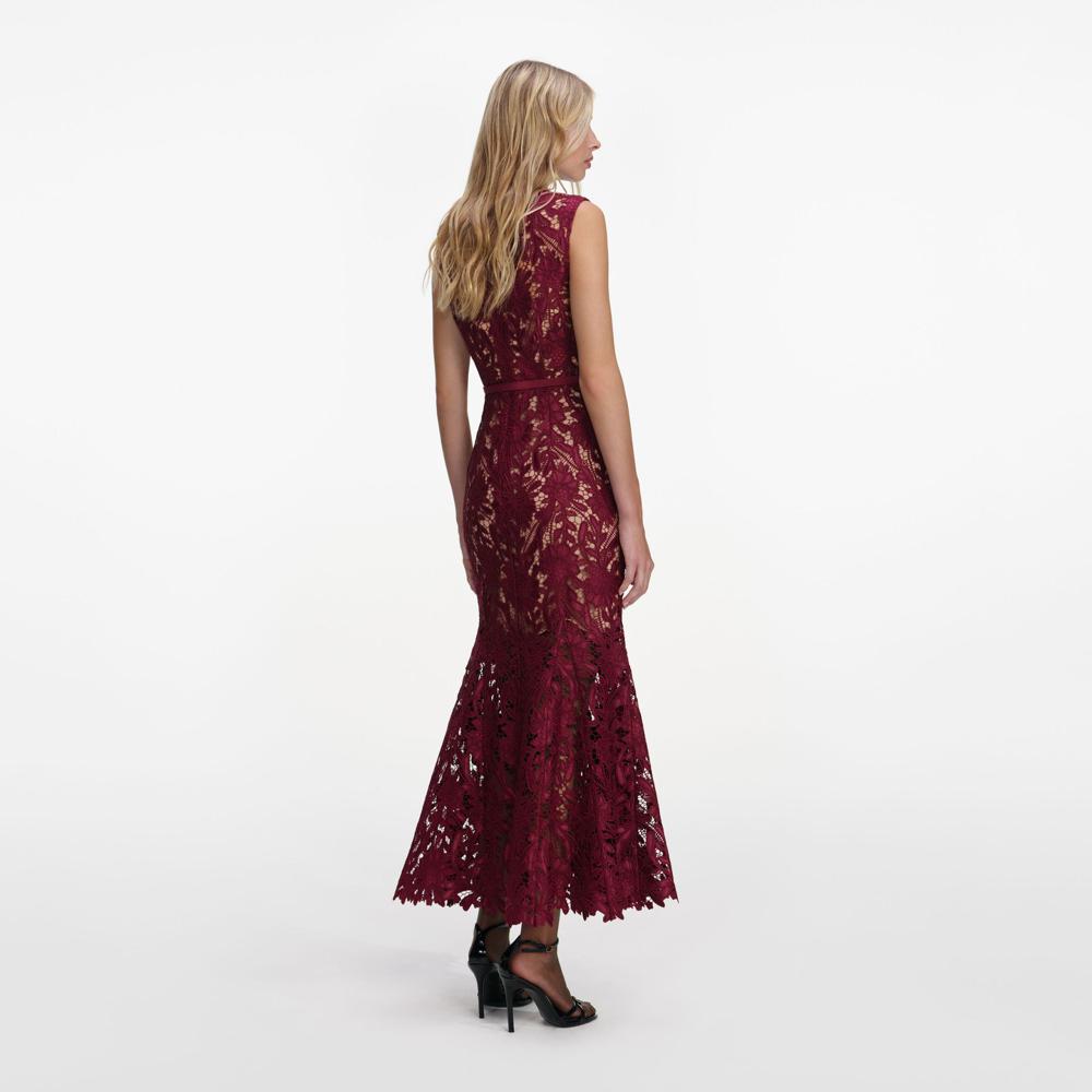SP VIP PRICE Burgundy Guipure Lace Midi Dress