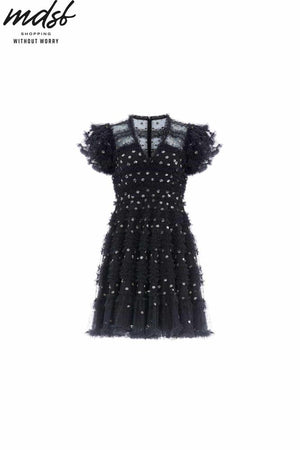 Needle & Thread CHRISTMAS SALE Vivian V-Neck Micro Mini Dress - black