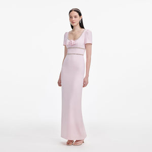 SP VIP PRICE Pink Crepe Crystal Trim Maxi Dress