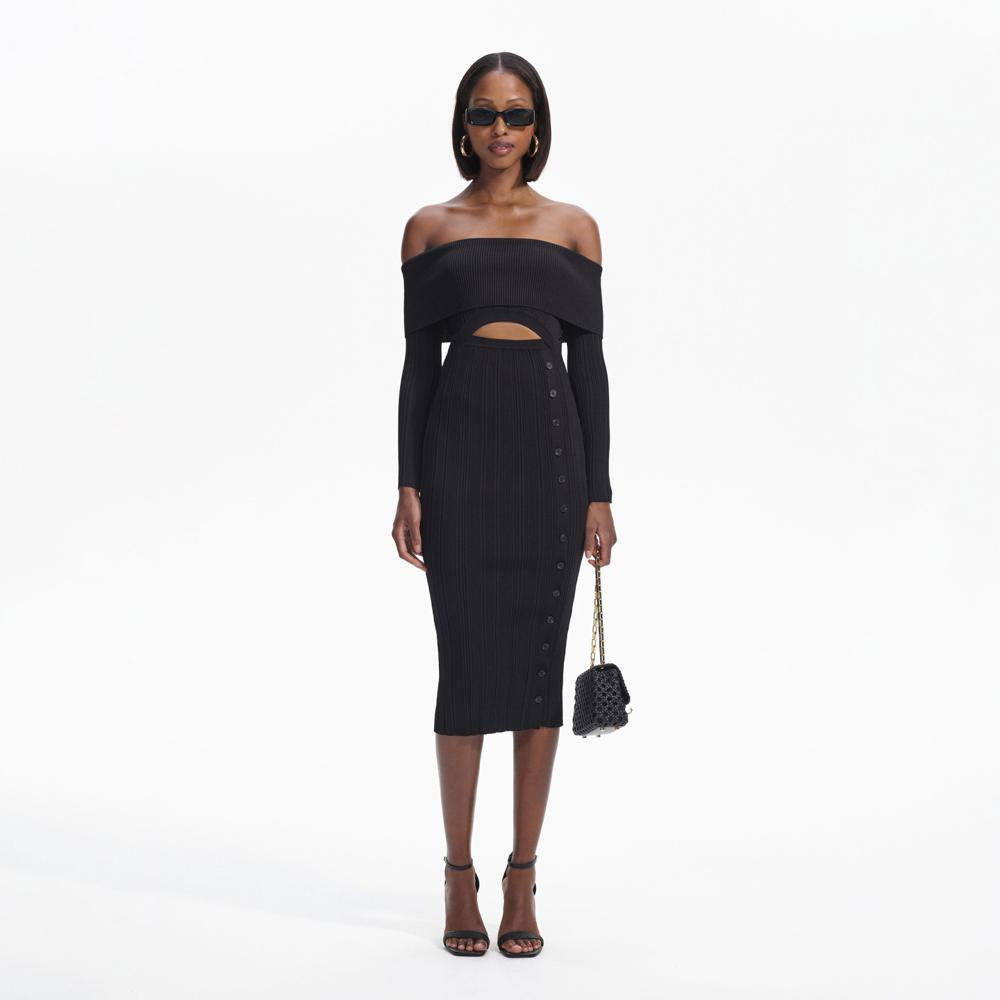 SELF PORTRAIT BLACK FRIDAY SALE Black Off Shoulder Knit Midi Dress