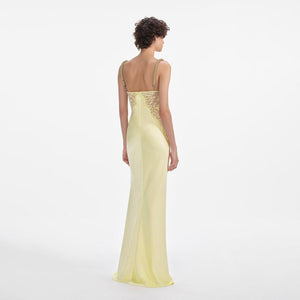 SELF PORTRAIT SS25 VIP PRICE Yellow Lace Satin Maxi Dress