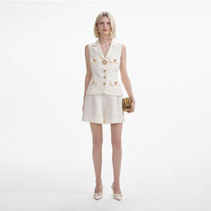 SELF PORTRAIT SS24 Cream Linen Tailored Playsuit