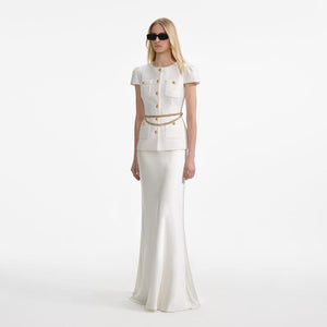 SP VIP PRICE Cream Taffeta Chain Belt Maxi Dress