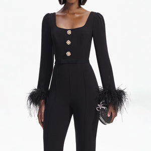 SELF PORTRAIT BLACK FRIDAY SALE Black Crepe Feather Jumpsuit