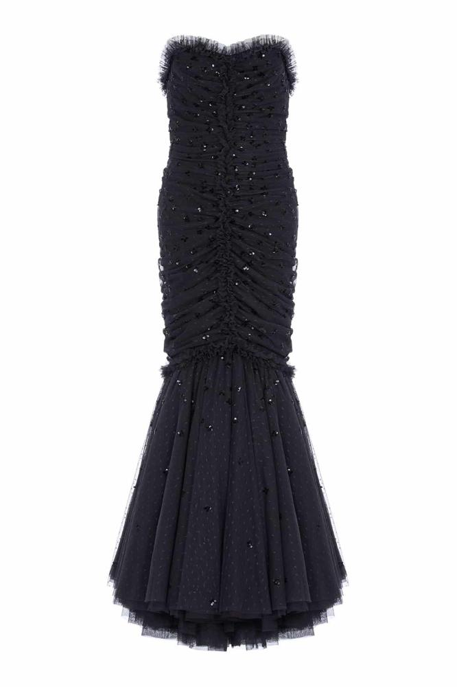 Needle & Thread CYBER SALE Scatter Sequin Strapless Ankle Gown - black