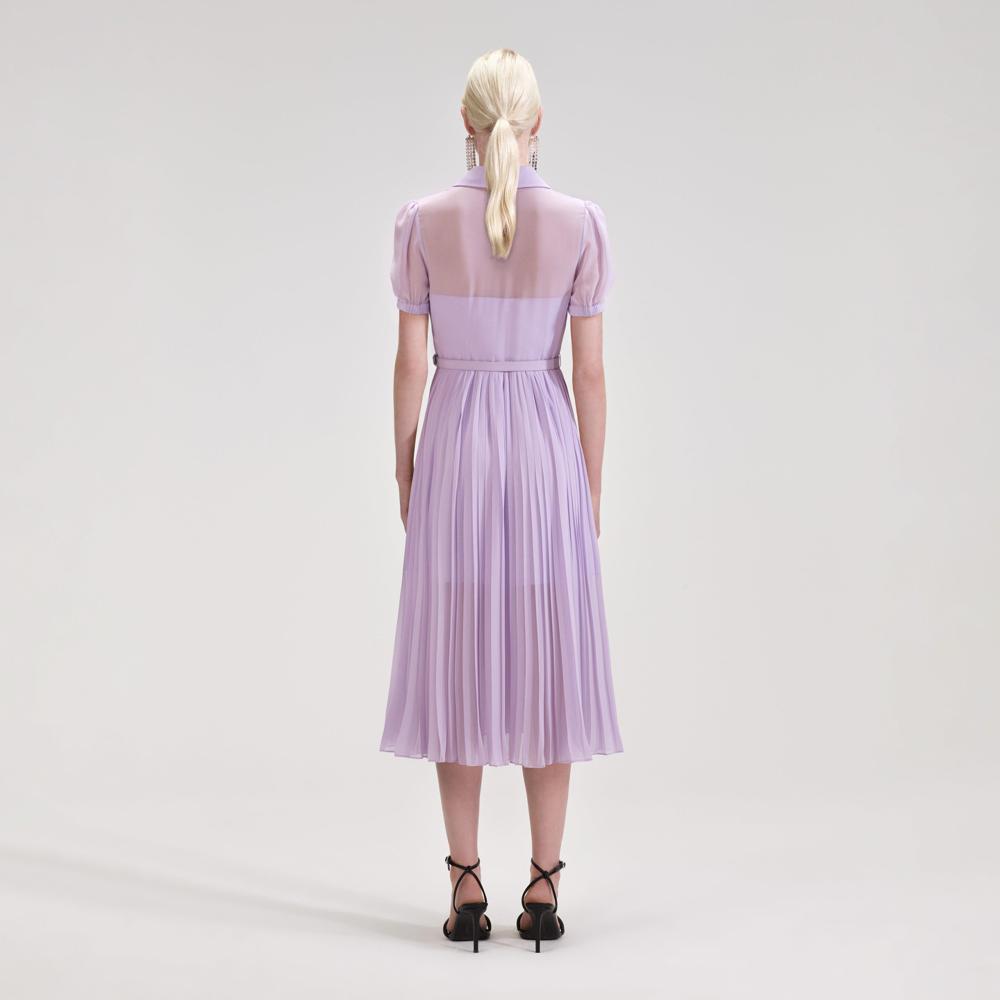 SELF PORTRAIT BLACK FRIDAY SALE Lilac Chiffon Pleated Collar Midi Dress