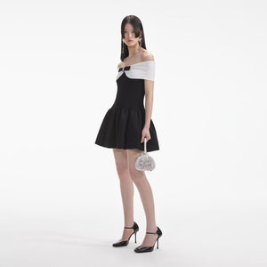 SELF PORTRAIT SS24 Black Knit Bow Mini Dress